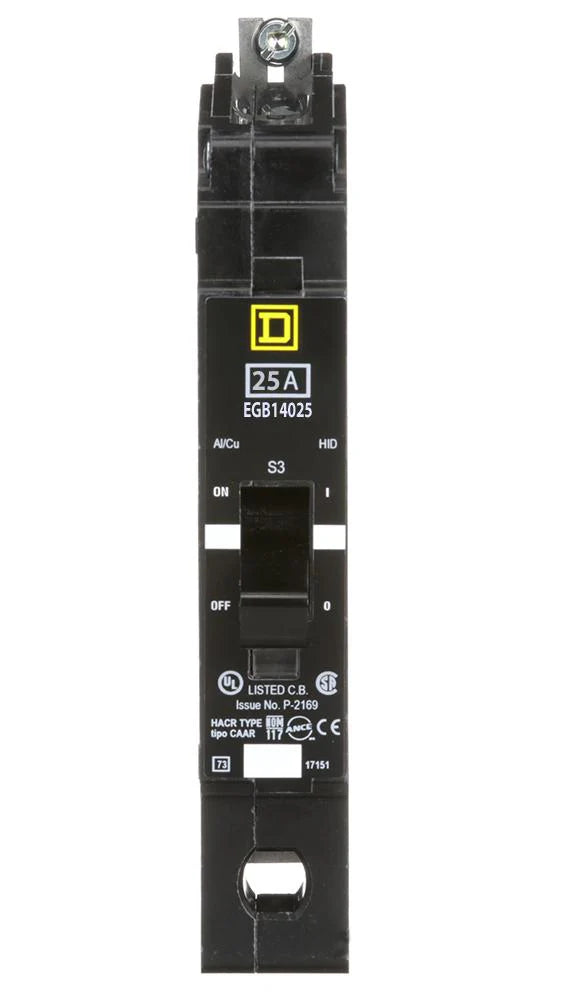 Square D EGB14025 Bolt-On Circuit Breaker – 1 Pole – 25A – 277V AC – Thermal Magnetic – E-Frame