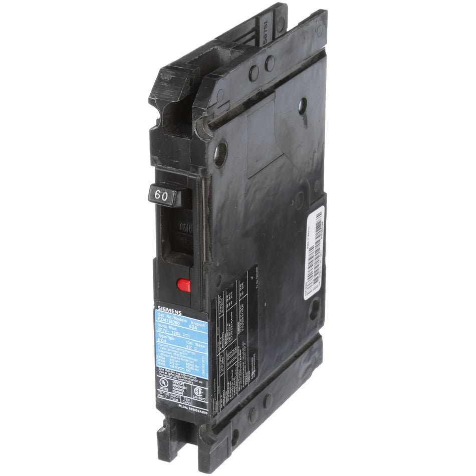 Siemens ED41B060 Molded Case Circuit Breaker – Sentron Series – ED Frame – 60A – 1 Pole – 120V – Bolt-On – 65kAIC