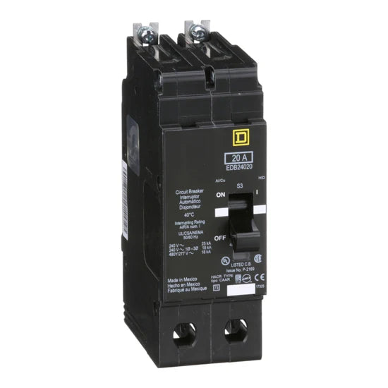 Square D EDB24020 20A 2P Thermal-Magnetic Circuit Breaker – Bolt-On – 480Y/277V