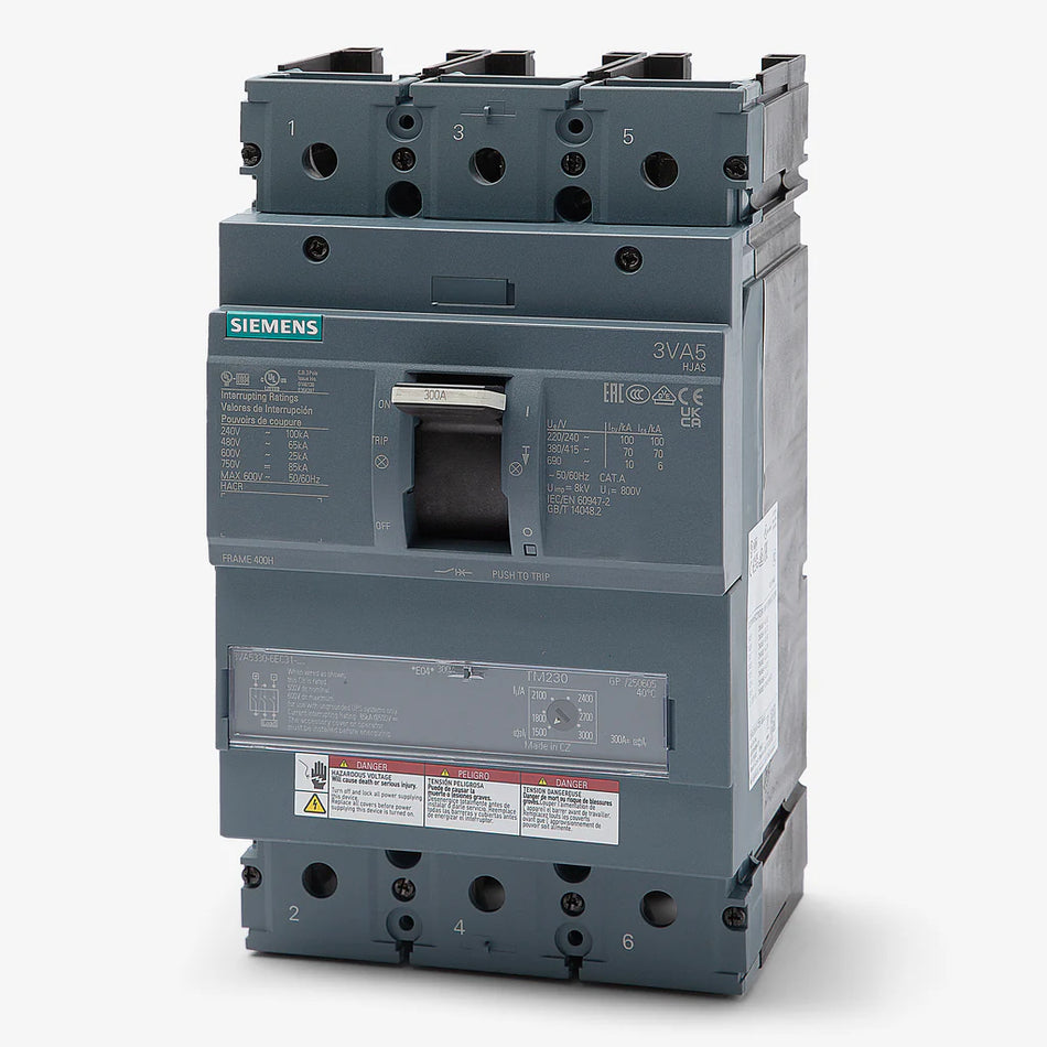 Siemens 3VA6325-6HN31-0AA0 250 Amp 3-Pole Molded Case Circuit Breaker – Feed-Thru – Electronic Trip Unit – 240/480/600VAC Rated