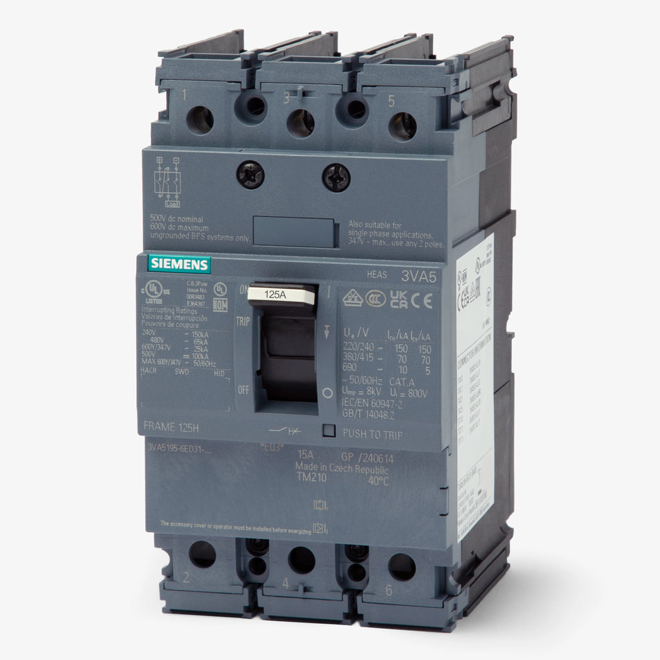Siemens 3VA5140-6ED31-0AA0 40 Amp 3-Pole Molded Case Circuit Breaker – Feed-Thru Mount – 600V AC