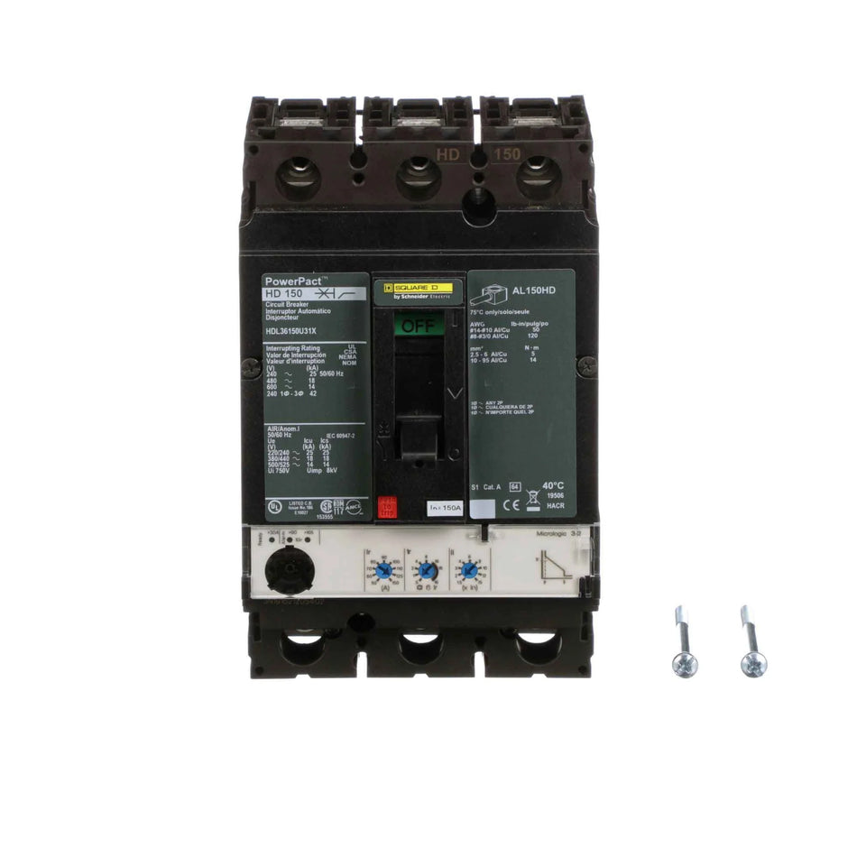 Square D HDL36150U31X 150 Amp 3-Pole Molded Case Circuit Breaker – Feed-Thru – 600V AC