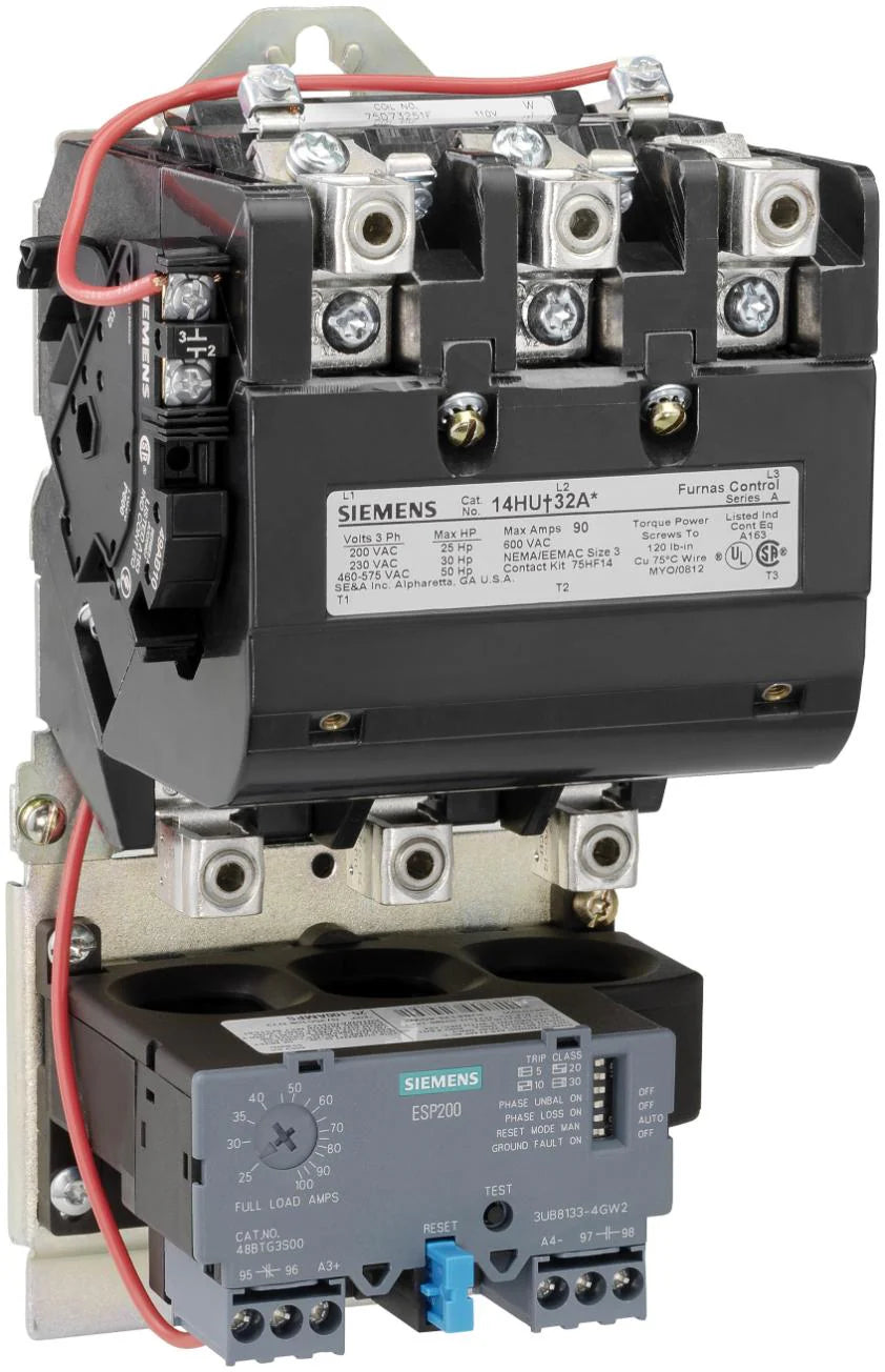 Siemens 14HUG32AF Class 14 Full Voltage Motor Starter – Size 3 – 3-Pole – 100A – 120V – Solid-State Overload – 110VAC 50Hz / 120VAC 60Hz Coil
