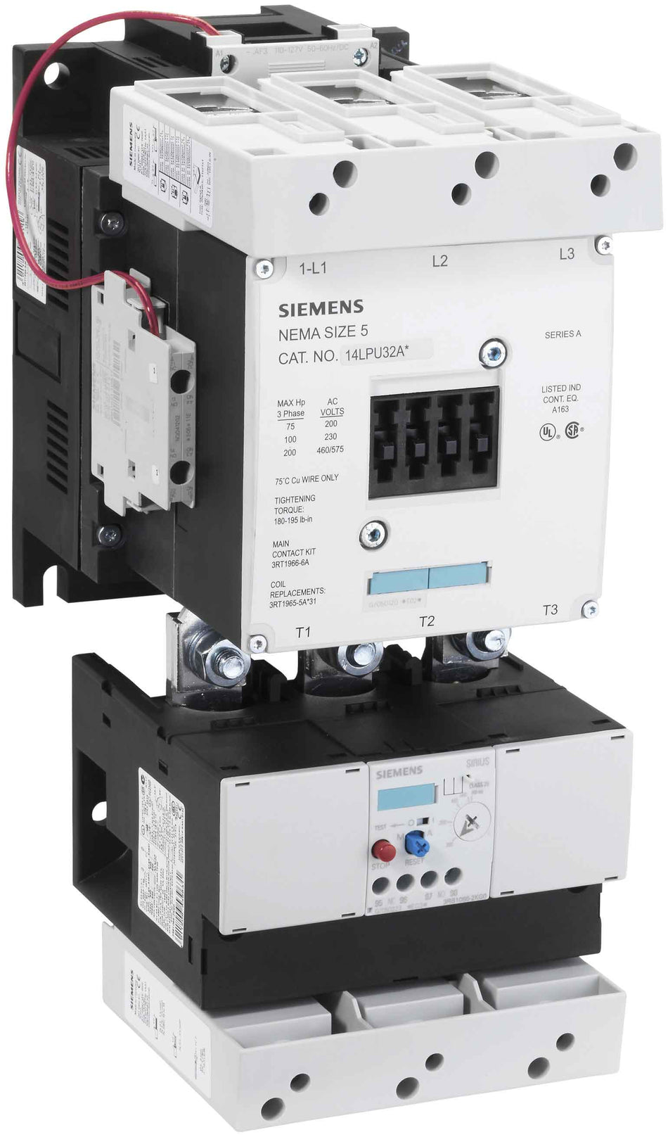 Siemens 14LPU32AF Class 14 Full Voltage Motor Starter – Size 5 – 3-Pole – 250A – 600V – Solid-State Overload – 110–127V AC/DC Coil
