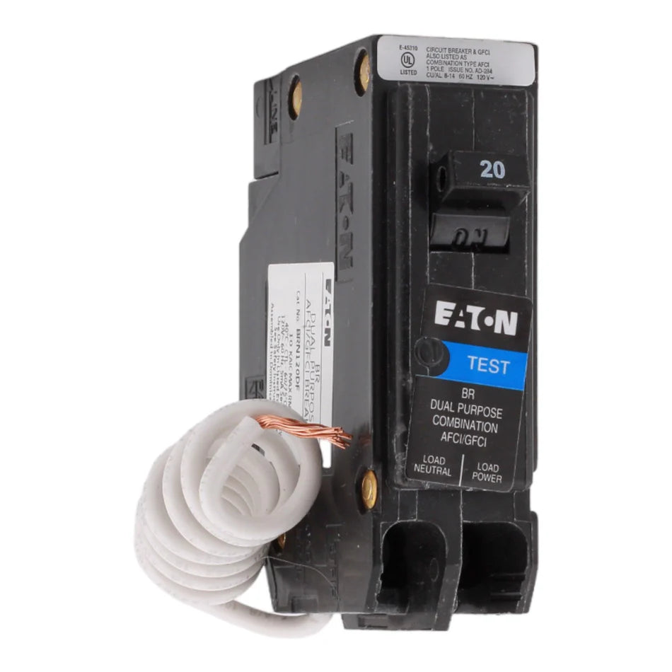 Eaton BRN120DF 20A 1-Pole Dual Function AFCI/GFCI Circuit Breaker – Plug-In – 120V