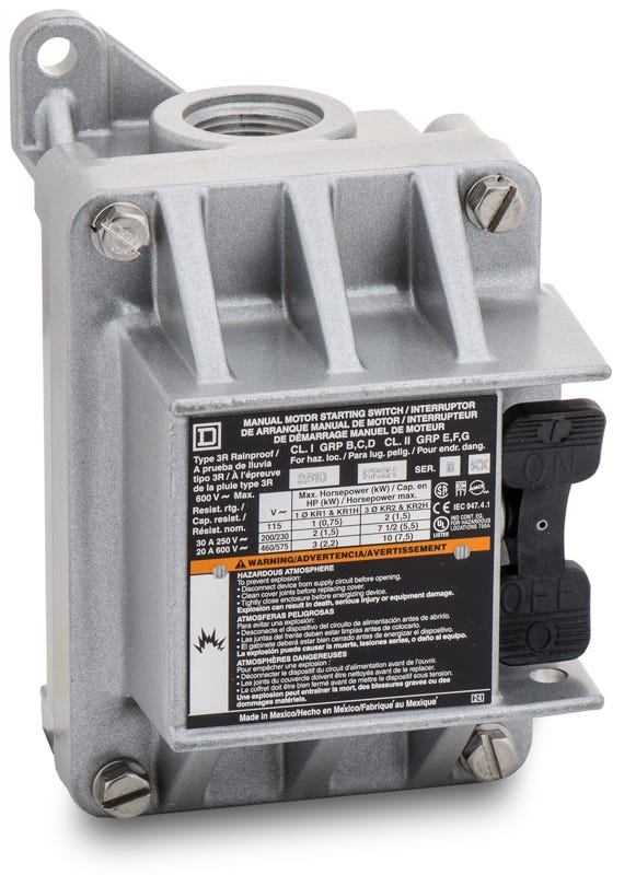 Square D 2510KR2H Manual Motor Switch – Class 2510 – 30A – 3 Pole – 600VAC – Oil & Dust Tight Enclosure – Non-Reversing