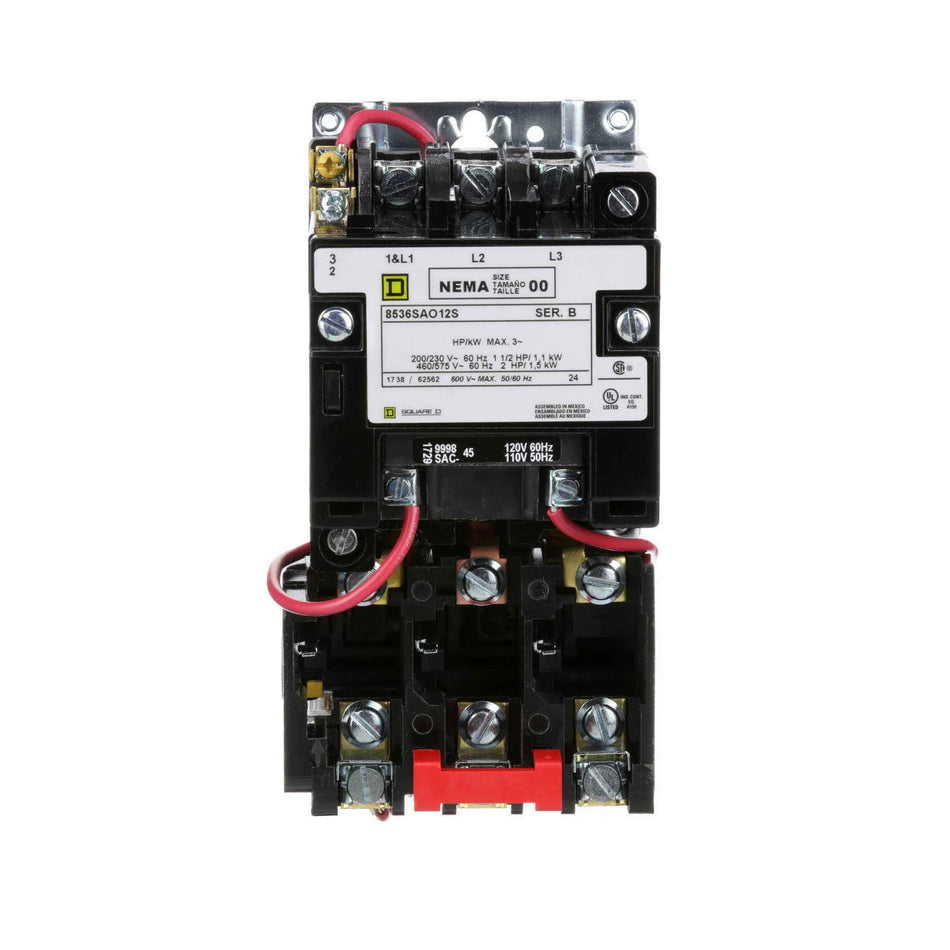 Square D 8536SBO2V02H30S Motor Starter – Class 8536 – Type S – NEMA Size 0 – 18A – 3 Pole – 208VAC Coil – Non-Reversing