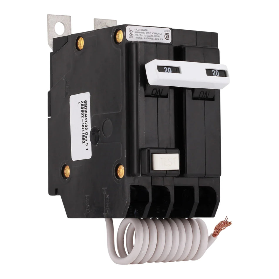 Eaton QBGFT2020 – 20 Amp 2-Pole 120/240V GFCI Bolt-On Circuit Breaker (10kA) Ground Fault Protection