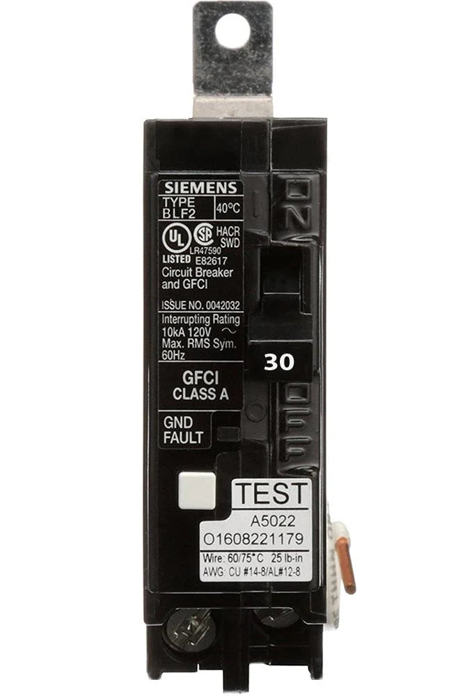Siemens BF130AH Ground Fault Circuit Interrupter (GFCI) Circuit Breaker – BL Series – 30A – 1 Pole – 120V – Bolt-On – 22kAIC