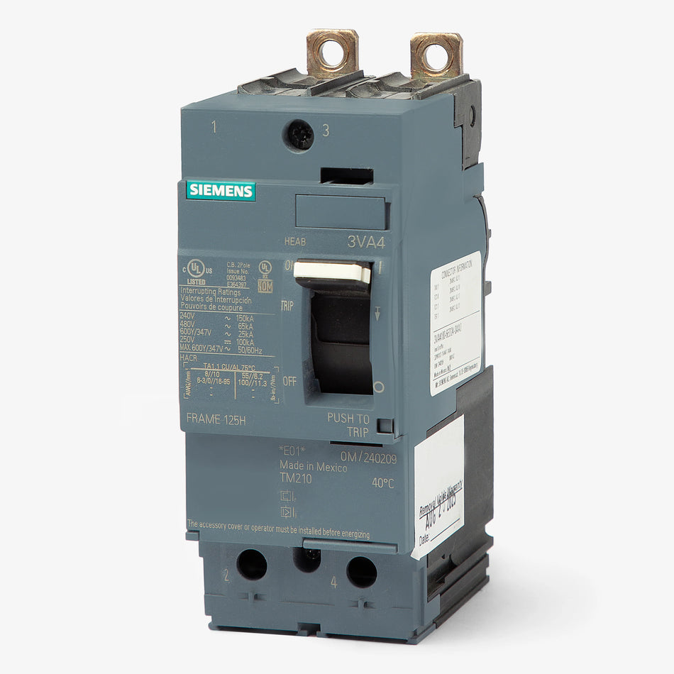 Siemens 3VA4 Molded Case Circuit Breaker – 110A – 3-Pole – Thermal Magnetic – Bolt-On – 600VAC / 250VDC
