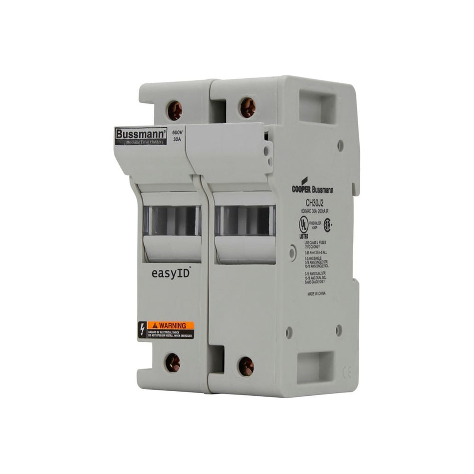 Eaton Bussmann CH30J2 30A 2P Modular Fuse Holder – Class J – 600VAC/VDC – DIN Rail/Panel Mount