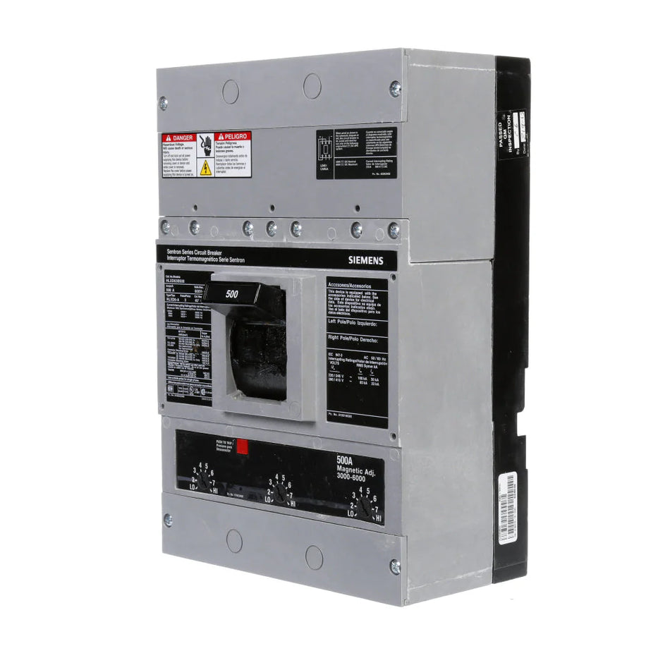 HLXD63B500 – Siemens Sentron LD Frame 3‑Pole 500A 600V AC Molded Case Circuit Breaker, Thermal‑Magnetic, 65 kAIC @ 480V