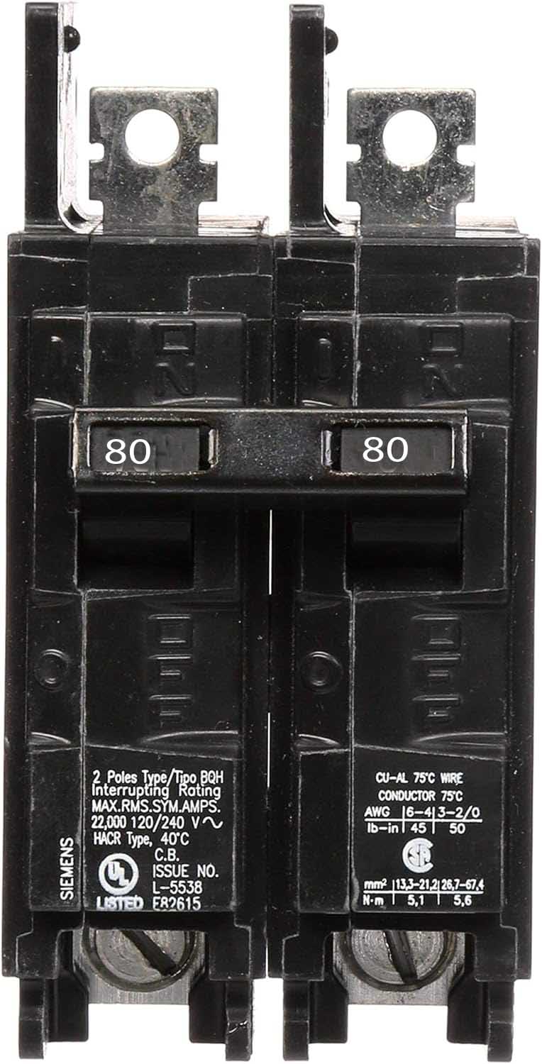 Siemens BQ2B080H Molded Case Circuit Breaker – BQ Series – 80A – 2 Pole – 120/240V – Bolt-On – 22kAIC