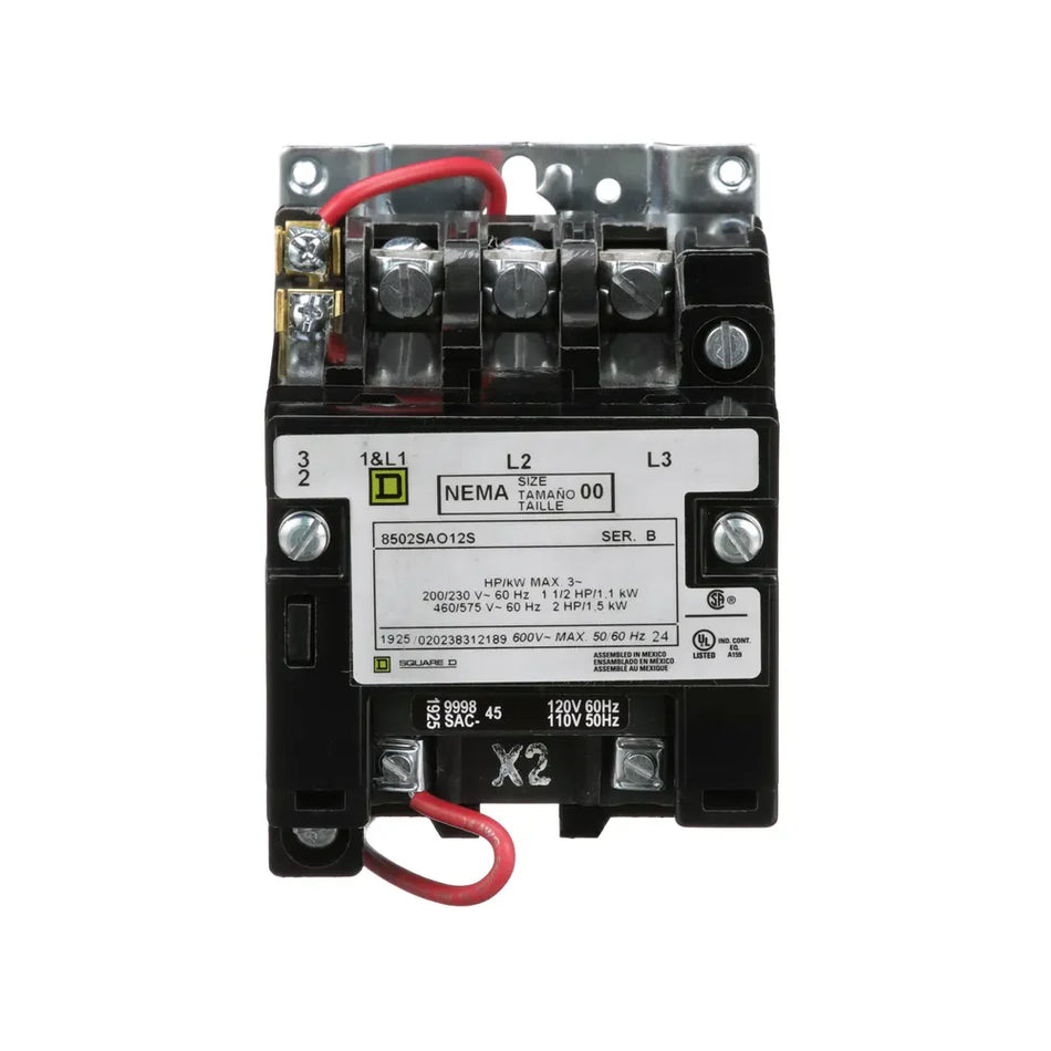 Square D 8502SDO2V08 Contactor – Class 8502 – Type S – NEMA Size 2 – 45A – 3 Pole – 208VAC Coil – Non-Reversing