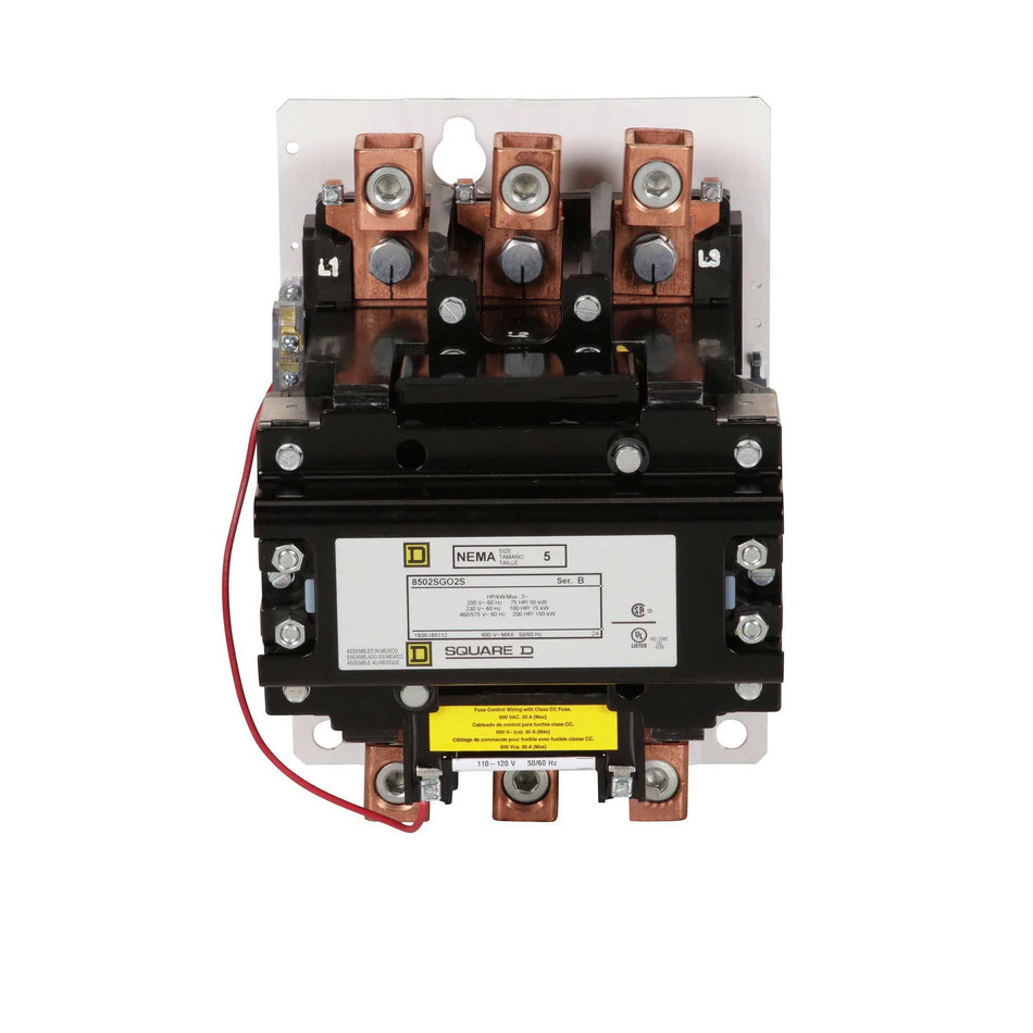 Square D 8502SGO2V02S Contactor – Class 8502 – Type S – NEMA Size 5 – 270A – 3 Pole – 120VAC Coil – Non-Reversing