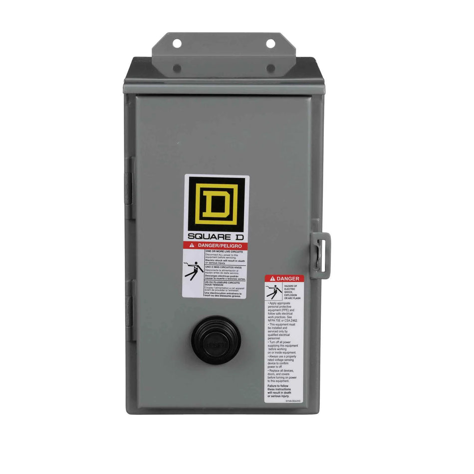 Square D 8536SCA3V02S Motor Starter – Class 8536 – Type S – NEMA Size 1 – 27A – 3 Pole – 120VAC Coil – Enclosed