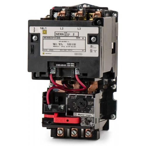 Square D 8536SDO1V02H30S Motor Starter – Class 8536 – Type S – NEMA Size 2 – 45A – 3 Pole – 120VAC Coil – Non-Reversing