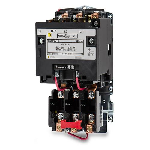 Square D 8536SDO1V02S Motor Starter – Class 8536 – Type S – NEMA Size 2 – 45A – 3 Pole – 120VAC Coil – Melting Alloy Overload – Non-Reversing