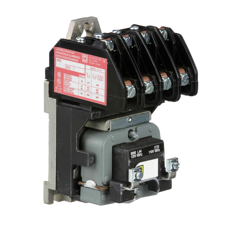 Square D 8903LO40V02 Lighting Contactor – Class 8903 – Type L – 4 Pole – 30A – 3 Phase – 120VAC Coil – Open Type