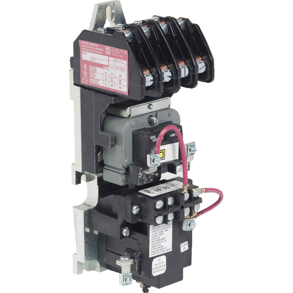 Square D 8903LXO40V04 Lighting Contactor – Class 8903 – Type LX – 4 Pole – 30A – 600VAC – Mechanically Held – Open Type