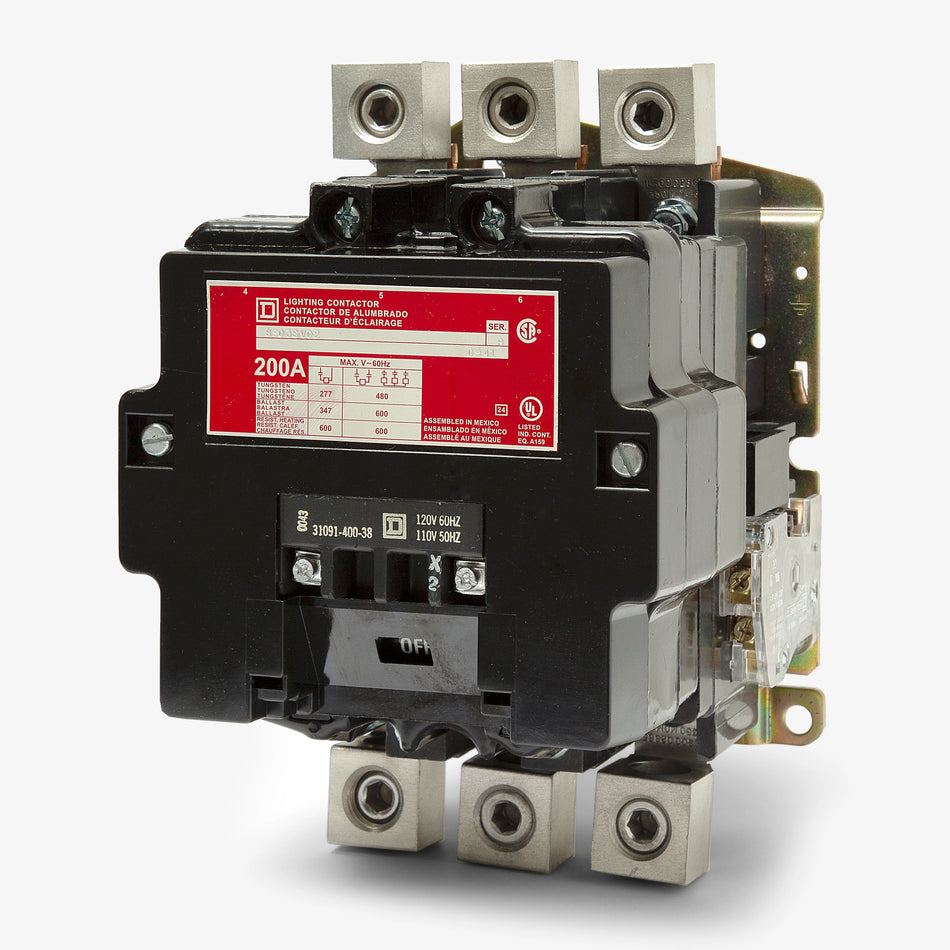 Square D 8903SVO2V02 Lighting Contactor – Class 8903 – 3 Pole – 200A – 240VAC – 120VAC Coil – Electrically Held – Lug Terminals