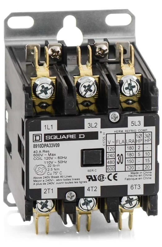 Square D 8910DPA33V09 Contactor – Class 8910 – 3 Pole – 30A – 600VAC – 208–240VAC Coil – Non-Reversing