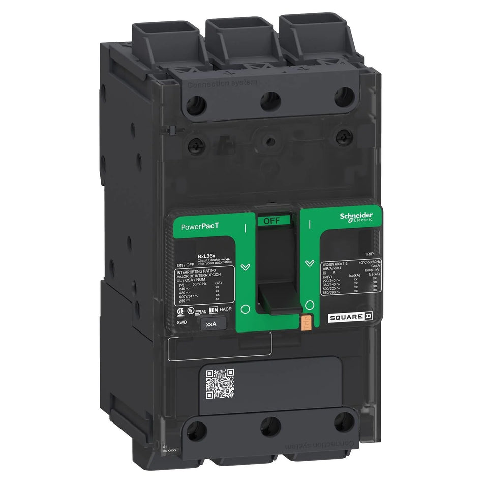 Square D BDL36025 PowerPact B Circuit Breaker – 3 Pole – 25A – Thermal Magnetic – Feed-Thru – EverLink Terminals