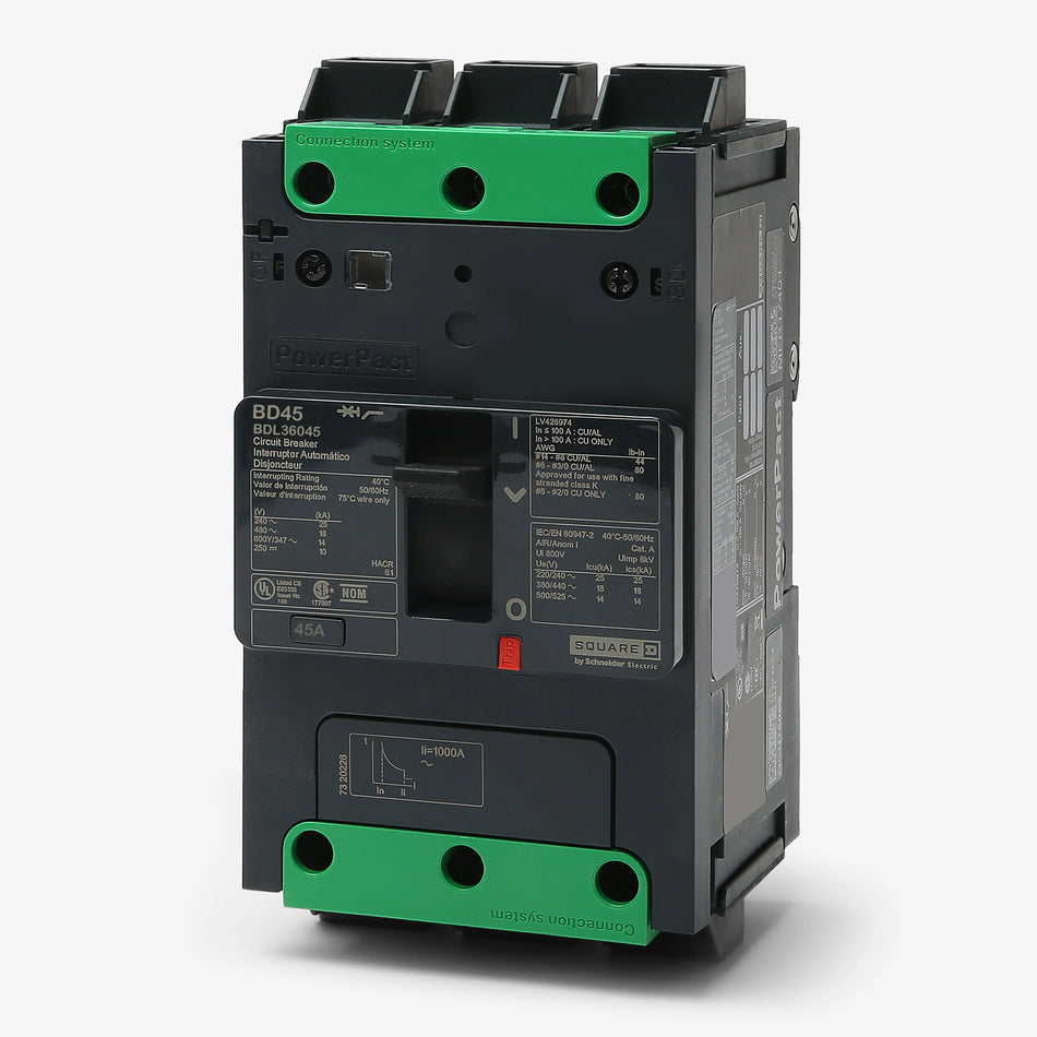 Square D BDL36045 PowerPact B Circuit Breaker – 3 Pole – 45A – Thermal Magnetic – Unit Mount – EverLink Terminals