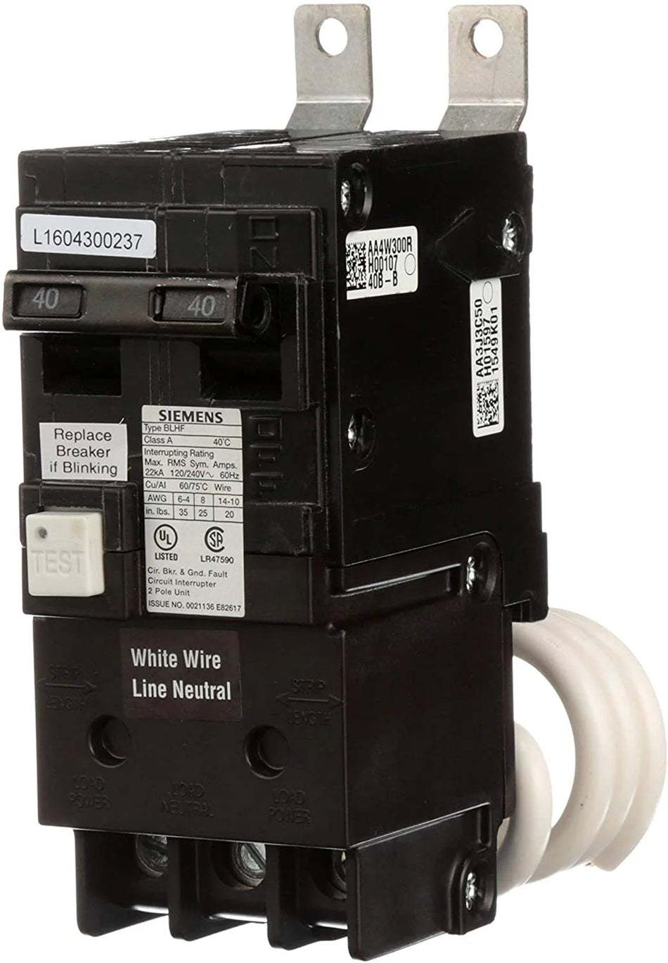 Siemens BF240AH Molded Case Circuit Breaker – BL Series – 40A – 2 Pole – 240V – GFCI – 22kAIC – Bolt-On