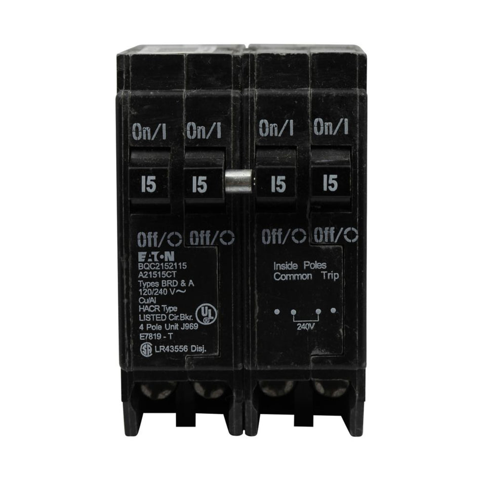 Eaton BQC215215 BR Thermal Magnetic Circuit Breaker – 15A, 4-Pole, 120/240V