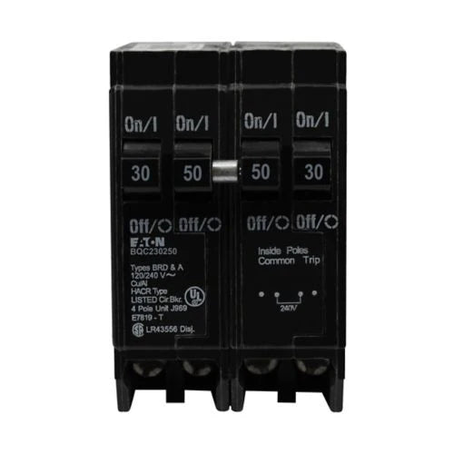 Eaton BQC230250 BR Thermal Magnetic Circuit Breaker – 30A/50A, 4-Pole, 120/240V