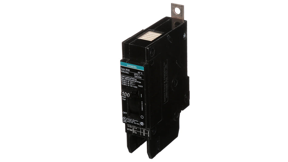 Siemens BQD1100 Molded Case Circuit Breaker – BQD Series – 100A – 1 Pole – 277V – Bolt-On – High Interrupting Capacity