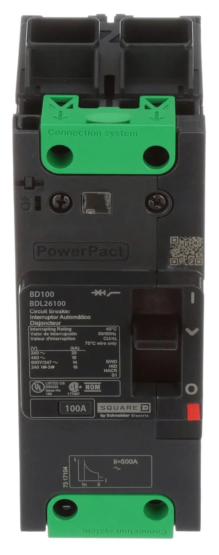 Square D BDL26100 PowerPact B Circuit Breaker – 2 Pole – 100A – Thermal Magnetic – Feed-Thru – EverLink Terminals