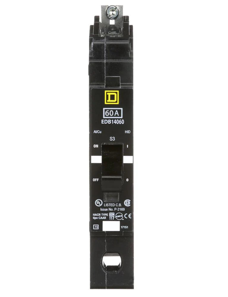 Square D EDB14060 Bolt-On Circuit Breaker – 1 Pole – 60A – 277V AC – Thermal Magnetic – E-Frame