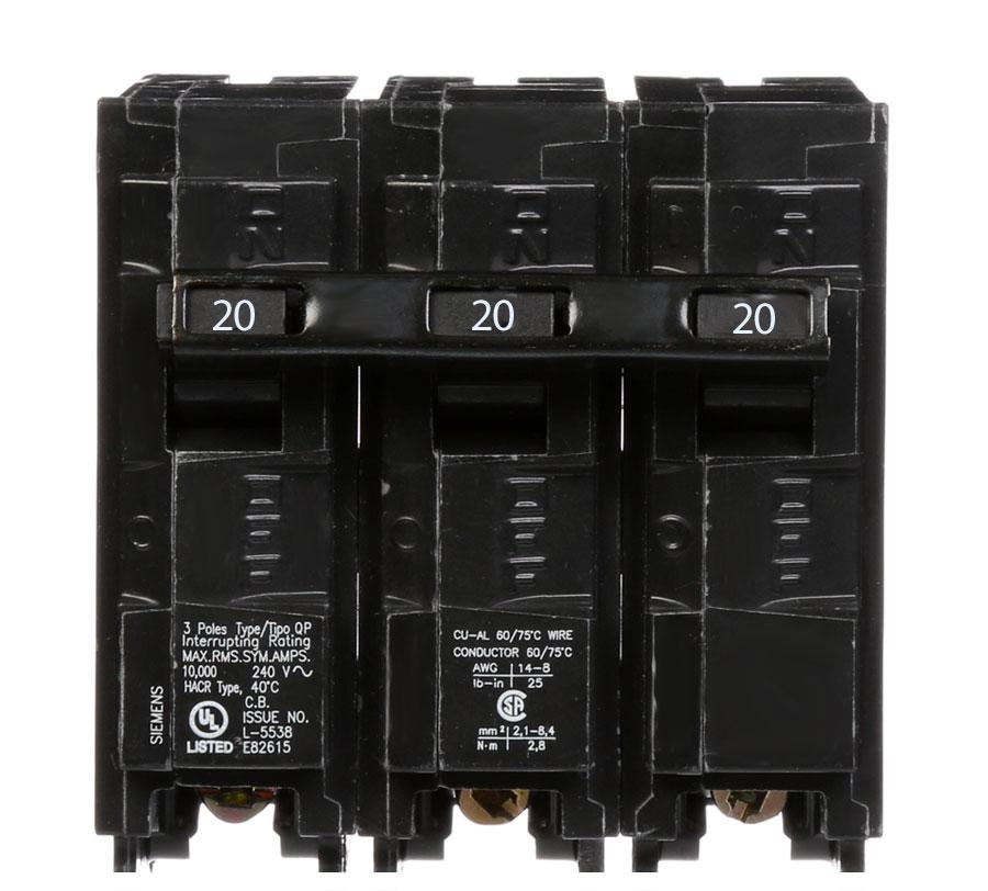 Q320 - Siemens - 20 Amp Circuit Breaker Plug-In - 20 Amp - 3 Pole - 240 Volt