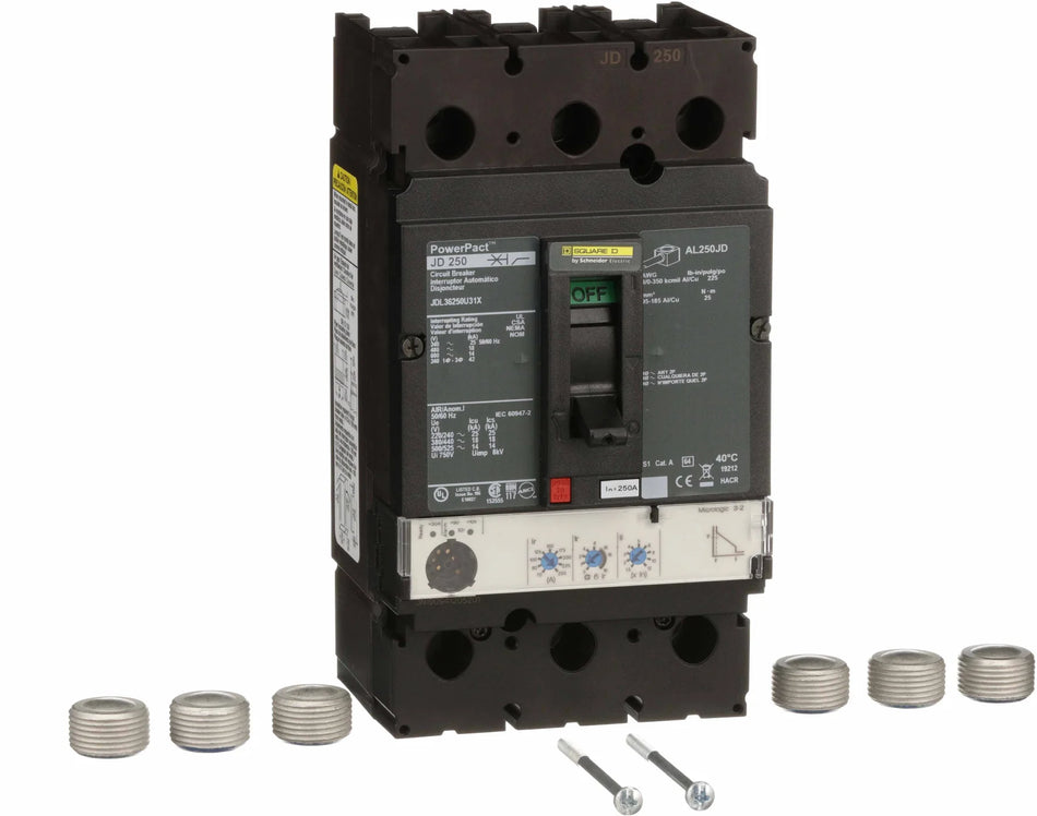 Square D JDL36250U31X Molded Case Circuit Breaker – 3 Pole – 250A – 600V – Feed-Thru – Solid State – LI Protection