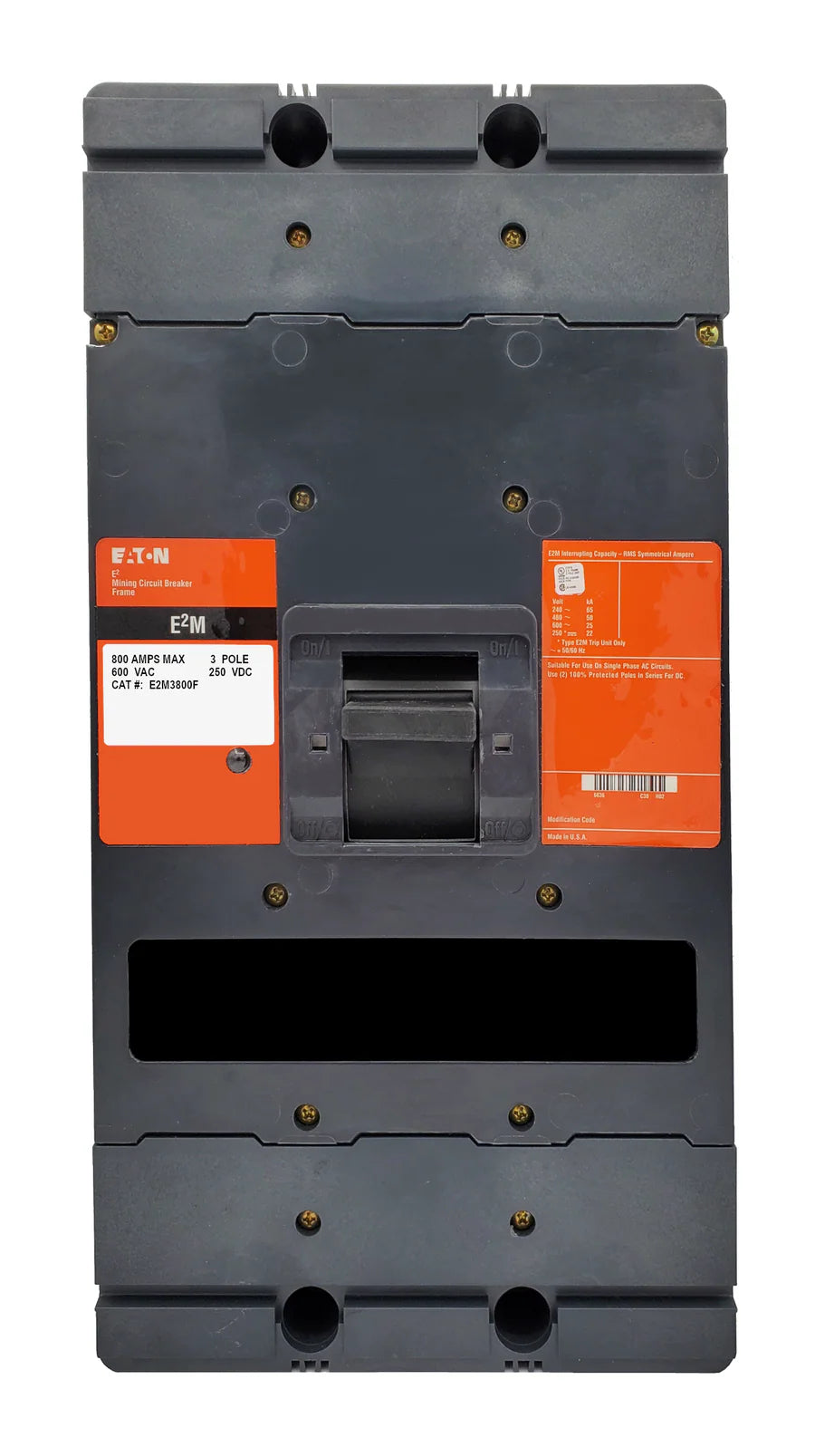 Eaton Cutler Hammer E2M3800F 3 Pole Molded Case Mining Circuit Breaker Frame Only – Bolt On – 600VAC