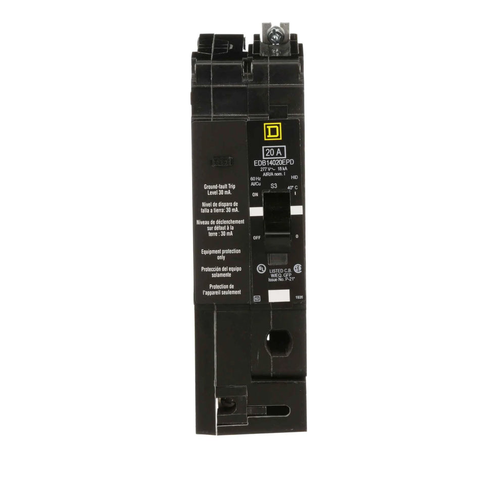 Square D EDB14020EPD Bolt-On Circuit Breaker – 1 Pole – 20A – 277VAC – EDB Series – Equipment Protection Device – Thermal Magnetic