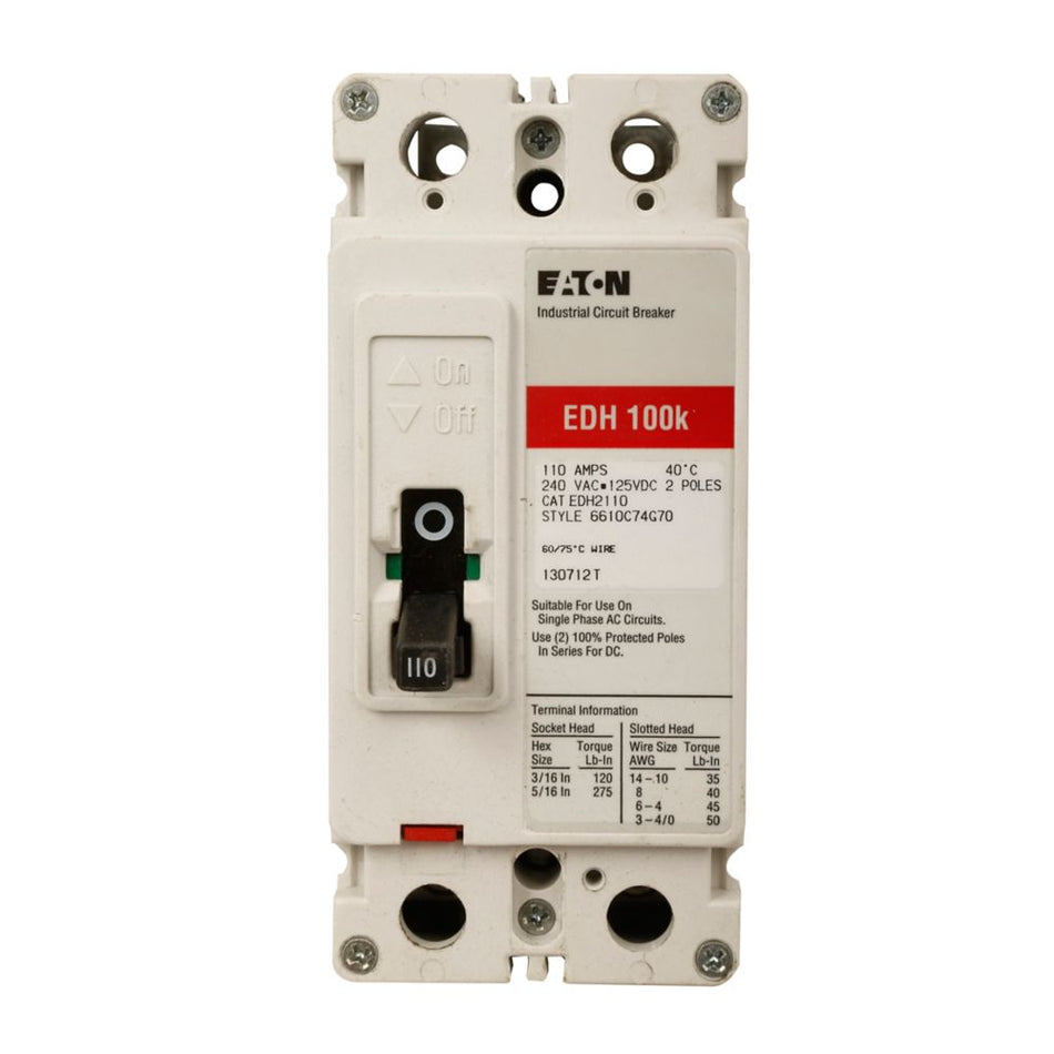 Eaton EDS2100 Series C Molded Case Circuit Breaker – 100A, 2-Pole, 240VAC, 42 kAIC