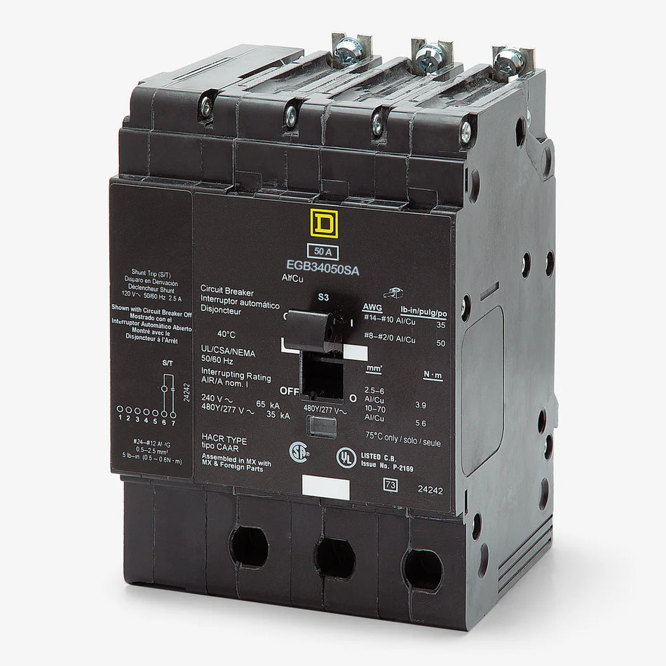 Square D EGB34060SA E-Frame Molded Case Circuit Breaker – 3 Pole – 60A – Bolt-On – Thermal Magnetic – 120VAC Shunt Trip