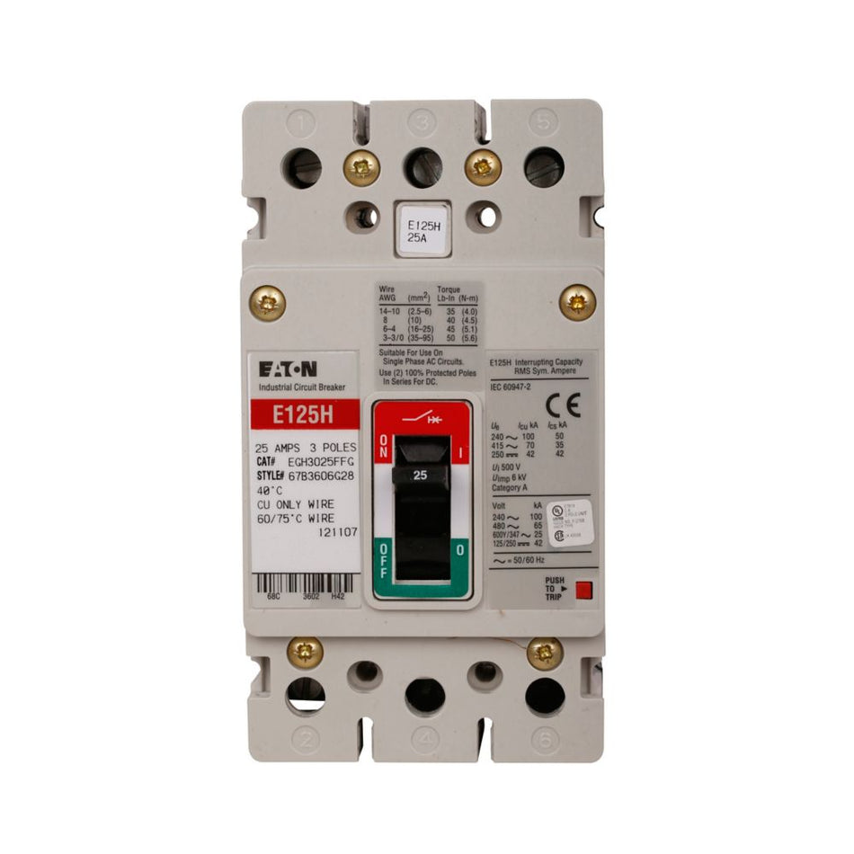 Eaton EGH3025FFG Series G Molded Case Circuit Breaker – 25A, 3-Pole, 600Y/347VAC, 100 kAIC