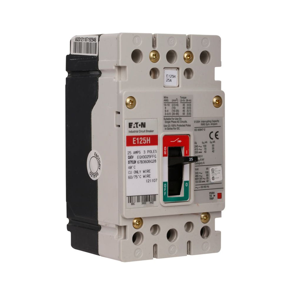 Eaton EGH3025FFG Series G Molded Case Circuit Breaker – 25A, 3-Pole, 600Y/347VAC, 100 kAIC
