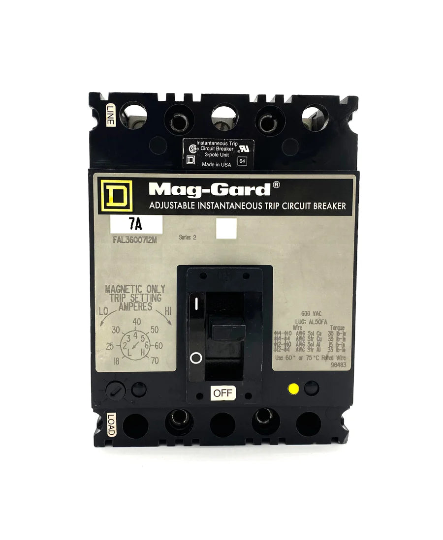 Square D FAL3600712M 7A 3 Pole Magnetic Only Circuit Breaker – Bolt On – 600V