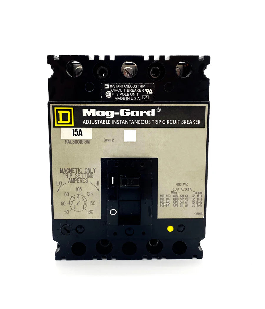Square D FAL3601513M 15A 3 Pole Magnetic Only Circuit Breaker – Bolt On – 600V