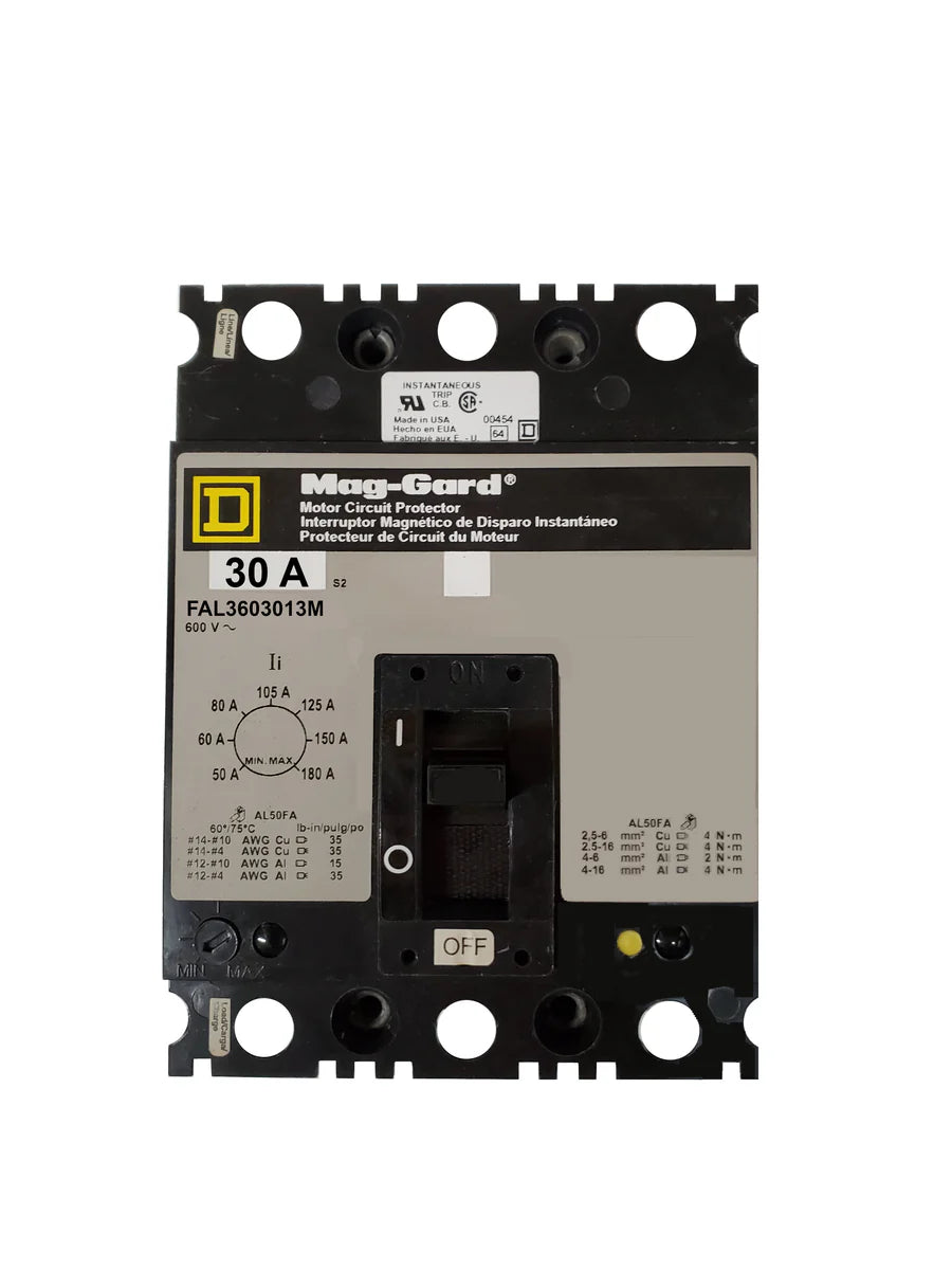 Square D FAL3603013M 30A 3 Pole Magnetic Only Circuit Breaker – Bolt On – 600V