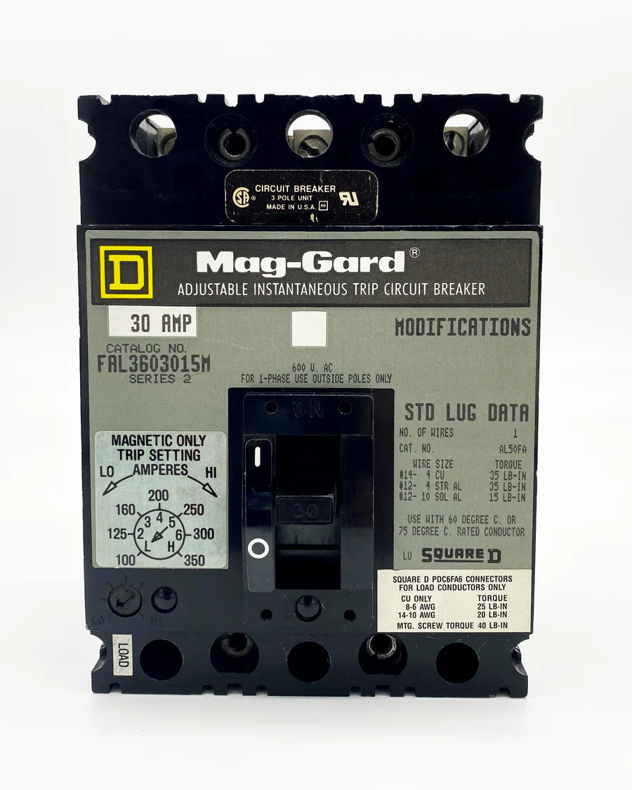 Square D FAL3603015M 30A 3 Pole Magnetic Only Circuit Breaker – Bolt On – 600V