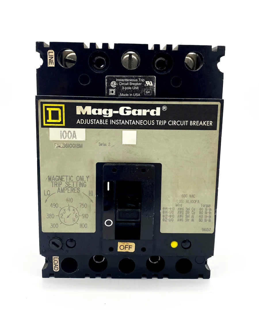 Square D FAL3610018M 100A 3 Pole Magnetic Only Circuit Breaker – Bolt On – 600V