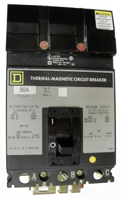 Square D FC34090 90A 3 Pole Molded Case Circuit Breaker – I-Line Mount – 480VAC