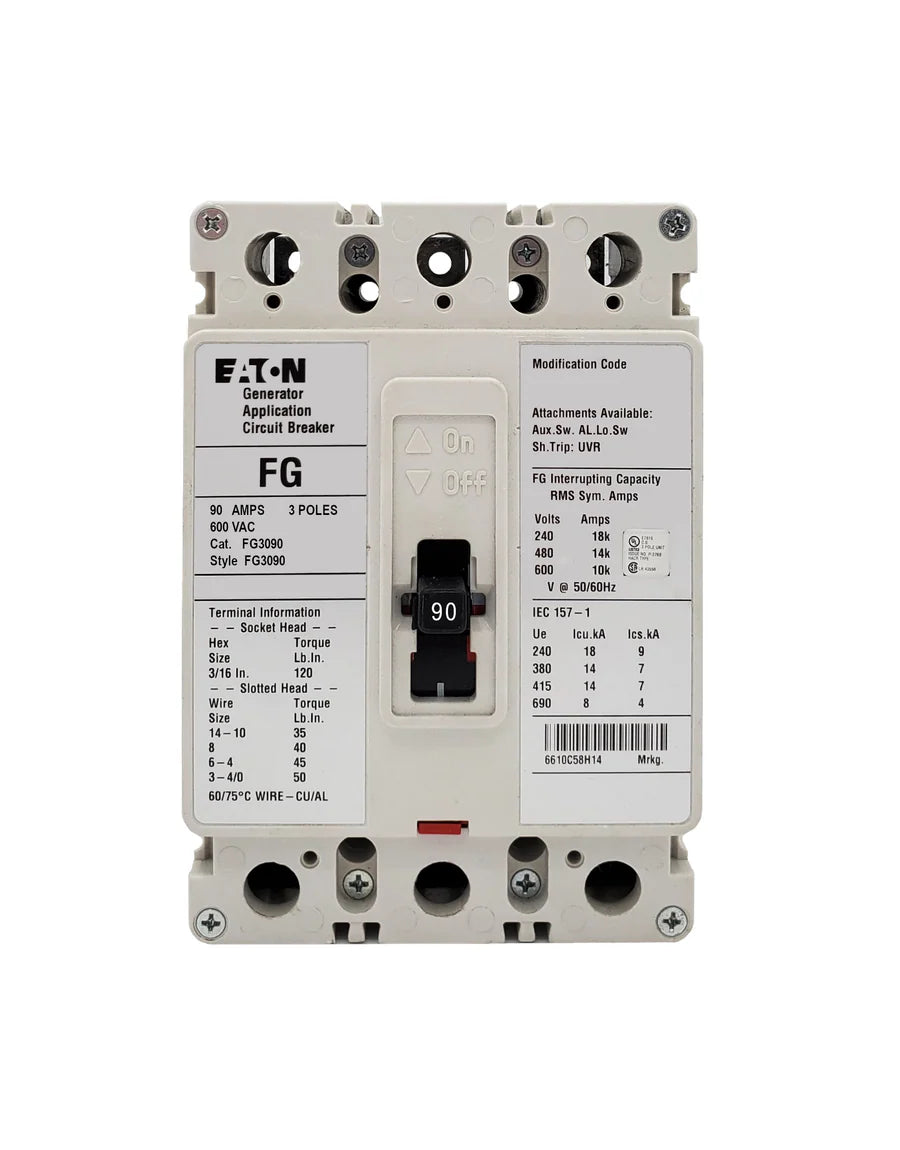 Eaton FG3090 90A 3 Pole Molded Case Circuit Breaker – Bolt-On – 600VAC