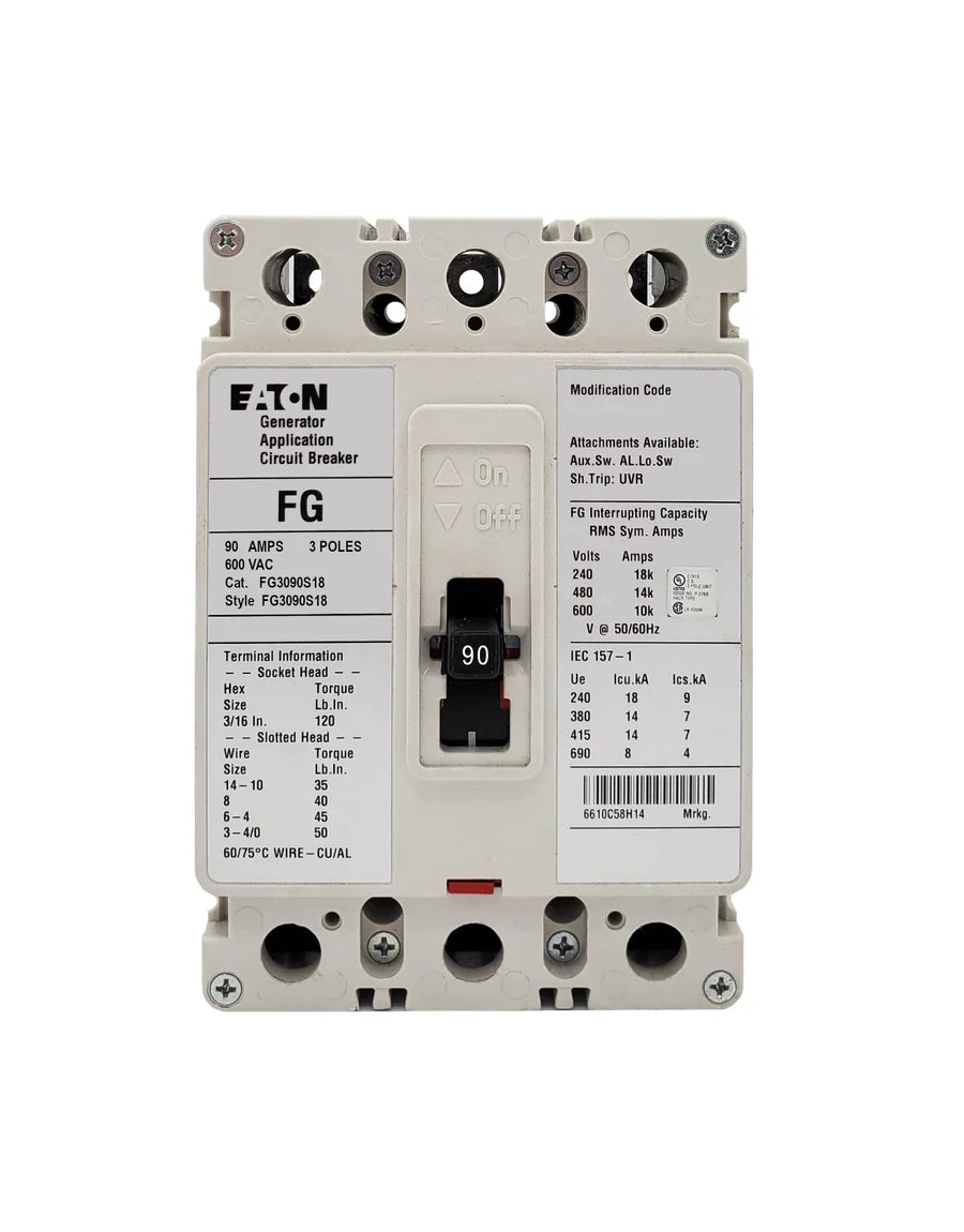 Eaton FG3090S18 90A 3P Molded Case Circuit Breaker – Bolt-On – 600VAC
